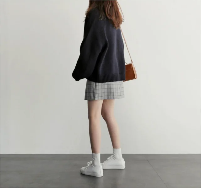Autumn And Winter Loose All Match Short Sweater Women Navy Blue - Shop at LoveMi