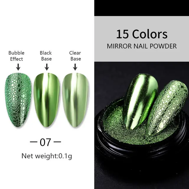 Nail Art Laser Mirror Silver Fine Plating Metal Glitter Light Green - Shop at LoveMi