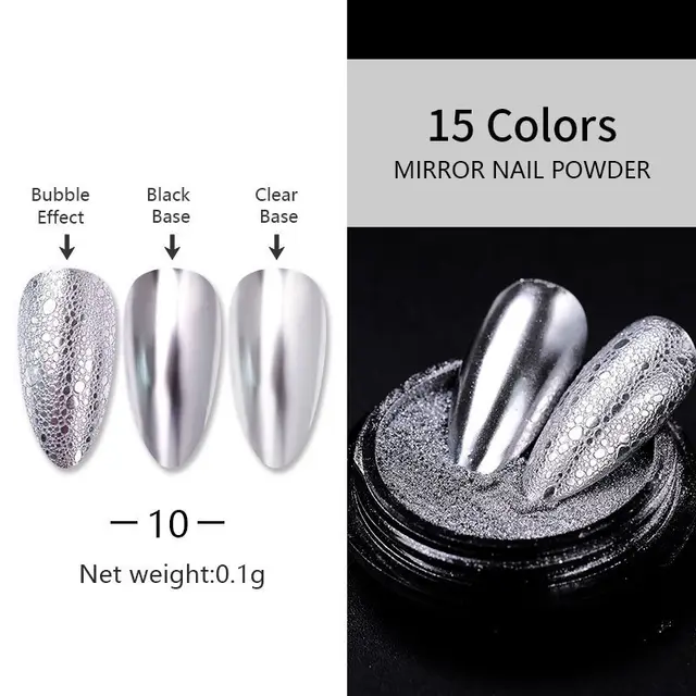 Nail Art Laser Mirror Silver Fine Plating Metal Glitter White - Shop at LoveMi