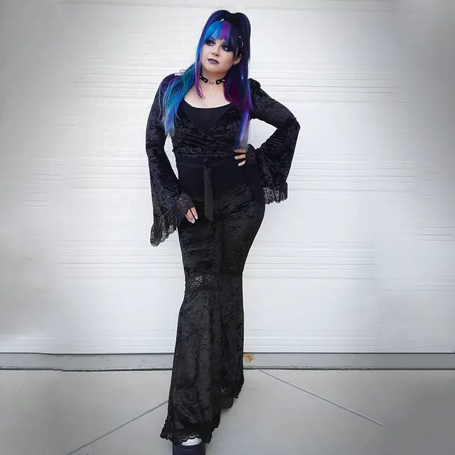 Stitching Lace Wide Leg Pants Dark Hip hop Flared Pants Black - Shop at LoveMi