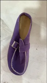 Frosted Suede Round Head Belt Buckle One Pedal Flat Comfortable Foam Bottom Slippers - Purple