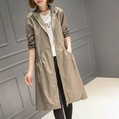 Korean Style Hooded Mid Length Over The Knee Trench Coat Grey - Shop at LoveMi