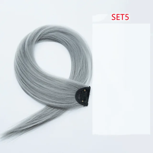 Gradient Color Straight Hair Piece High Temperature Silk Curly Hair Set5 - Shop at LoveMi