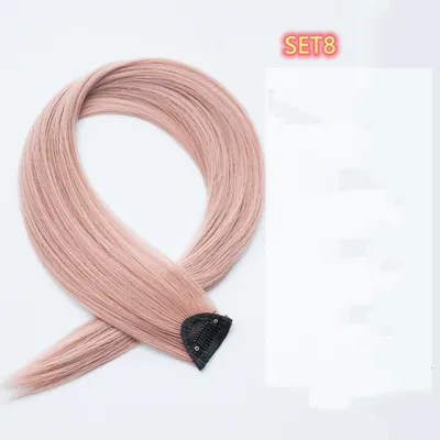 Gradient Color Straight Hair Piece High Temperature Silk Curly Hair Set8 - Shop at LoveMi
