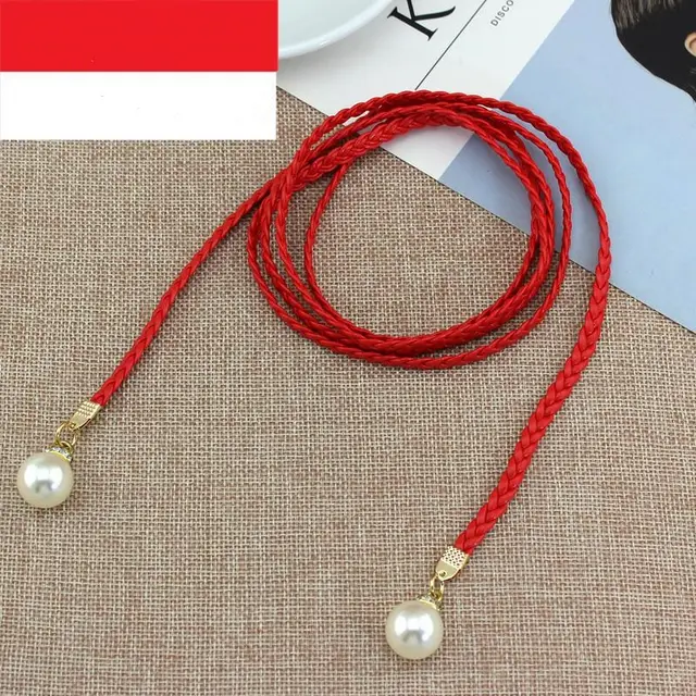 Pearl Waist Chain Thin Belt Parent Child Decoration Skirt Belt Small Leather Rope Red - Shop at LoveMi