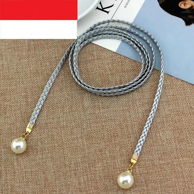 Pearl Waist Chain Thin Belt Parent Child Decoration Skirt Belt Small Leather Rope Silver - Shop at LoveMi