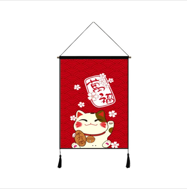 Japanese Style Cloth Art Hanging Painting Lucky Cat Hanging Flag Red - Shop at LoveMi