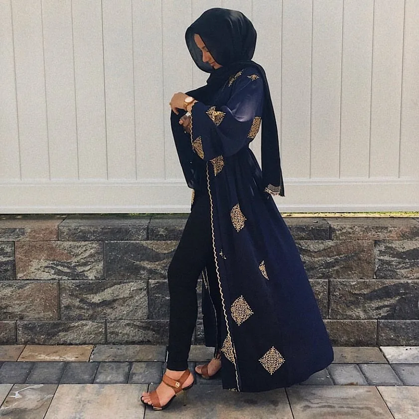 Vintage Embroidered Strappy Cardigan Coats Navy Blue - Shop at LoveMi