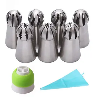 Stainless Steel Russian Decorating Mouth Set, Cream Cake Torch Decorating Mouth - Silver