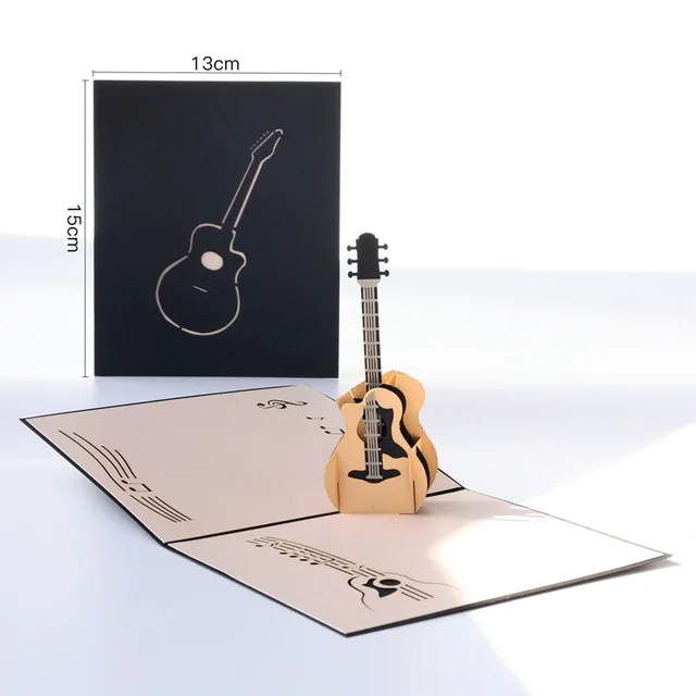 Birthday 3D Greeting Card Guitar Creative Handmade Gift Paper Carving Black - Shop at LoveMi