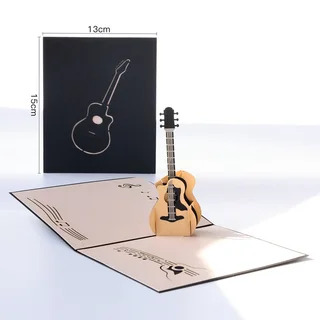 Birthday 3D Greeting Card Guitar Creative Handmade Gift Paper Carving - Black