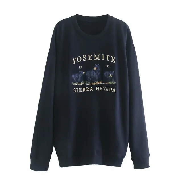 Loose Casual Printed Sweatshirt Black - Shop at LoveMi