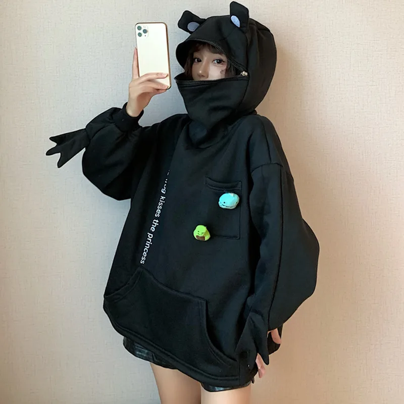 Couples Wear Frog Pullover Sweater Women - Black