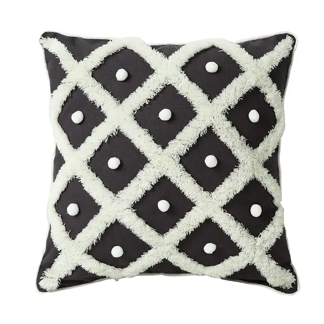 Creative Home Ball Pillow Tufted Moroccan Pillow Elegant Cushion Pillow Case Black - Shop at LoveMi