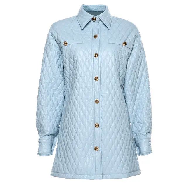 PI leather POLO collar button jacket Blue - Shop at LoveMi