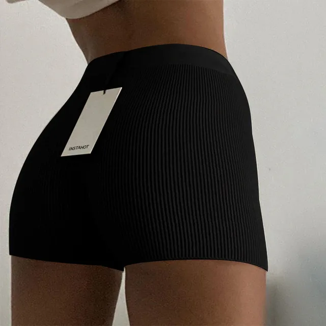 Bodycon Shorts Sweat Biker Knitted Sampic Black Mini White High Waist Summer Cotton Casual Black - Shop at LoveMi