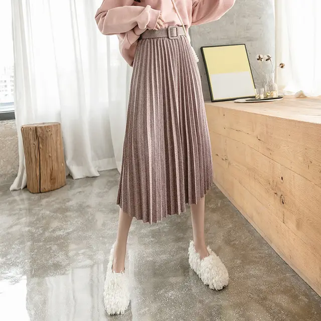 Fall New Style High Waist Retro Solid Color Midi Skirt Pink - Shop at LoveMi