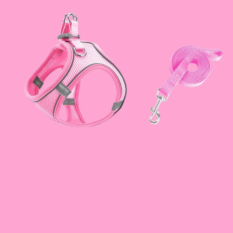 Pet Chest Strap Breathable Vest Reflective Traction Rope Suit - Pink