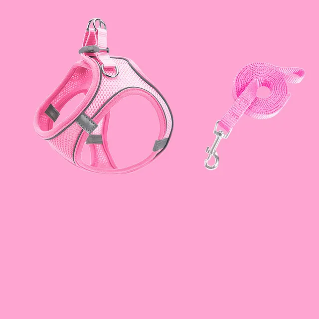 Pet Chest Strap Breathable Vest Reflective Traction Rope Suit Pink - Shop at LoveMi