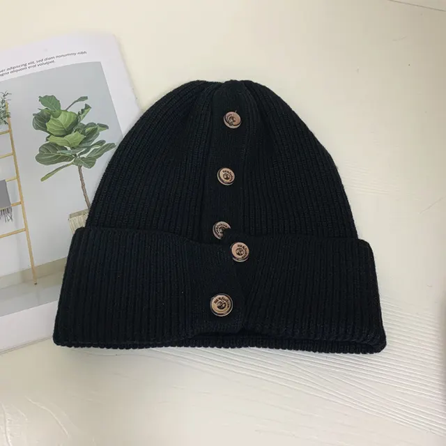 Autumn And Winter Students Keep Warm And Personalized Button Knitted Hats Black - Shop at LoveMi
