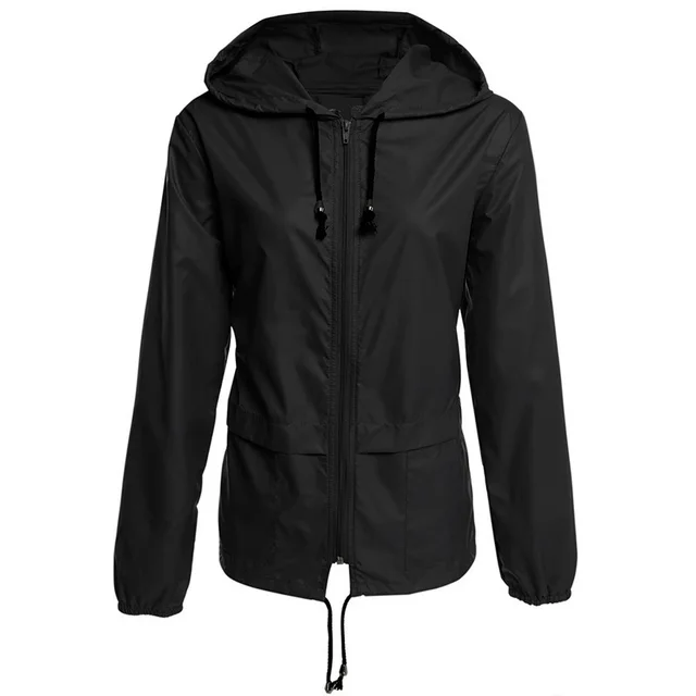 Raincoat Zipper Hooded Lightweight Outdoor Jacket Thin Outdoor Jacket Black - Shop at LoveMi
