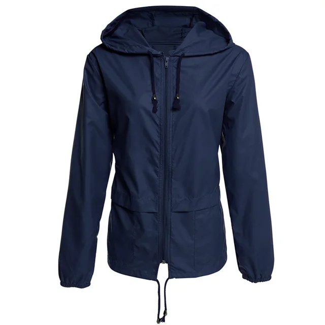 Raincoat Zipper Hooded Lightweight Outdoor Jacket Thin Outdoor Jacket Dark Blue - Shop at LoveMi