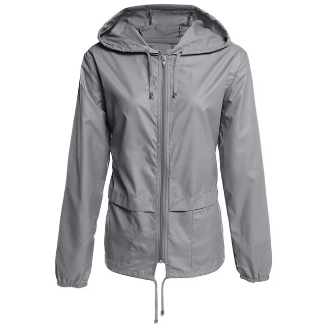 Raincoat Zipper Hooded Lightweight Outdoor Jacket Thin Outdoor Jacket Dark Grey - Shop at LoveMi