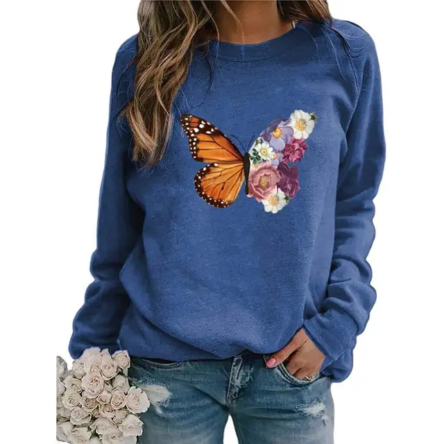 Animal European And American Print Crew Neck Sweater Blue - Shop at LoveMi