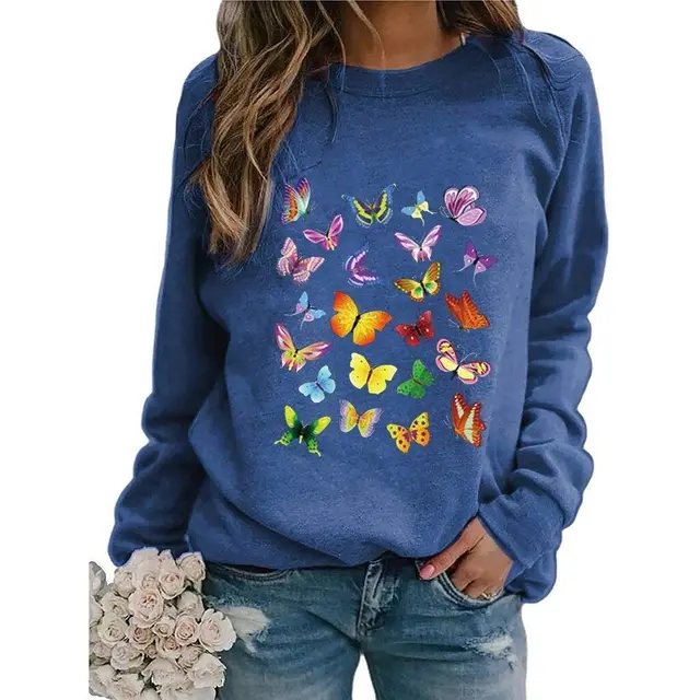 Animal European And American Print Crew Neck Sweater Blue - Shop at LoveMi
