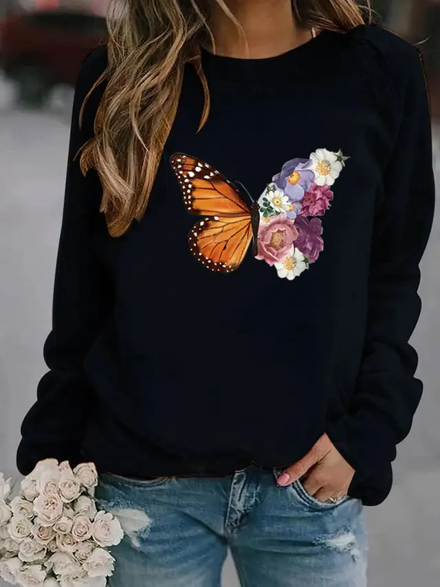 Animal European And American Print Crew Neck Sweater Black - Shop at LoveMi