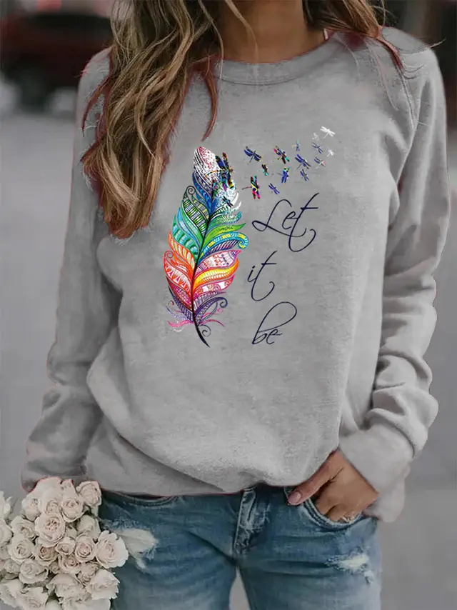 Animal European And American Print Crew Neck Sweater Grey - Shop at LoveMi