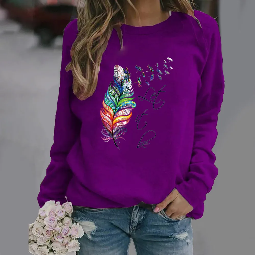 Animal European And American Print Crew Neck Sweater - Purple
