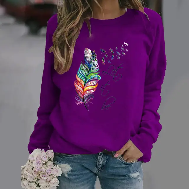 Animal European And American Print Crew Neck Sweater Purple - Shop at LoveMi