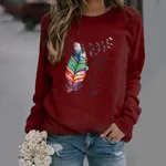 Animal European And American Print Crew Neck Sweater - Wine