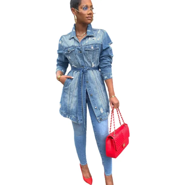 Fashion Casual Women's Slim Fit Lapel Denim Jacket Blue - Shop at LoveMi