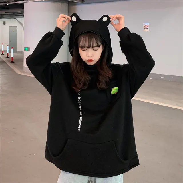 Couple's Best Friend Plush Frog Pullover Zipper Sweater Black - Shop at LoveMi