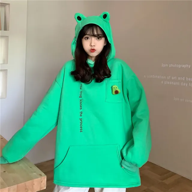 Couple's Best Friend Plush Frog Pullover Zipper Sweater Green - Shop at LoveMi