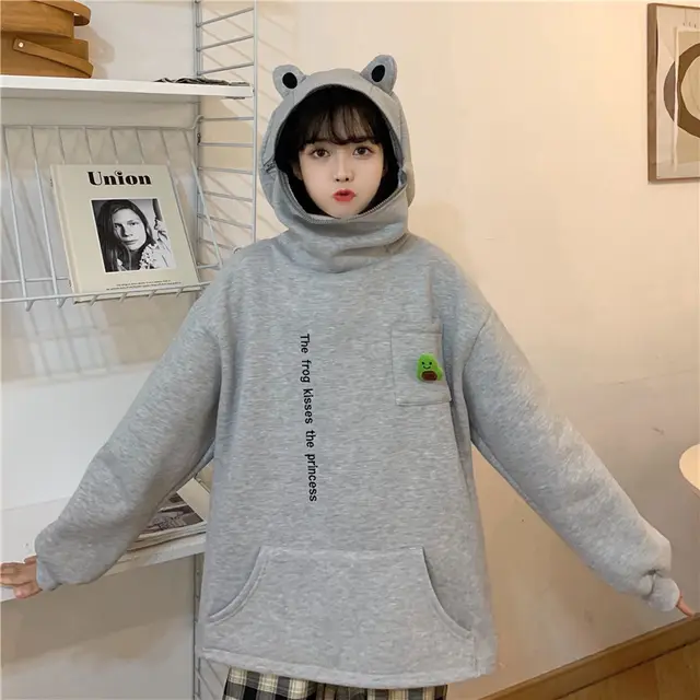 Couple's Best Friend Plush Frog Pullover Zipper Sweater Grey - Shop at LoveMi
