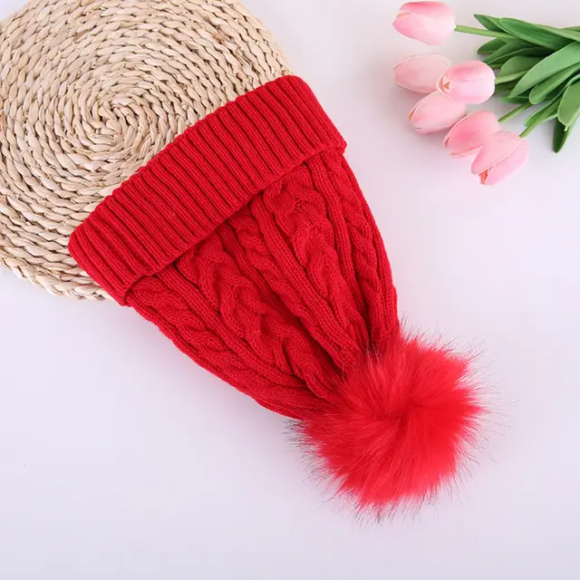 Women's Winter Warm Wool Knitted Hat With Fake Woolen Balls Red - Shop at LoveMi