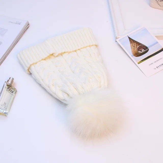 Women's Winter Warm Wool Knitted Hat With Fake Woolen Balls White - Shop at LoveMi