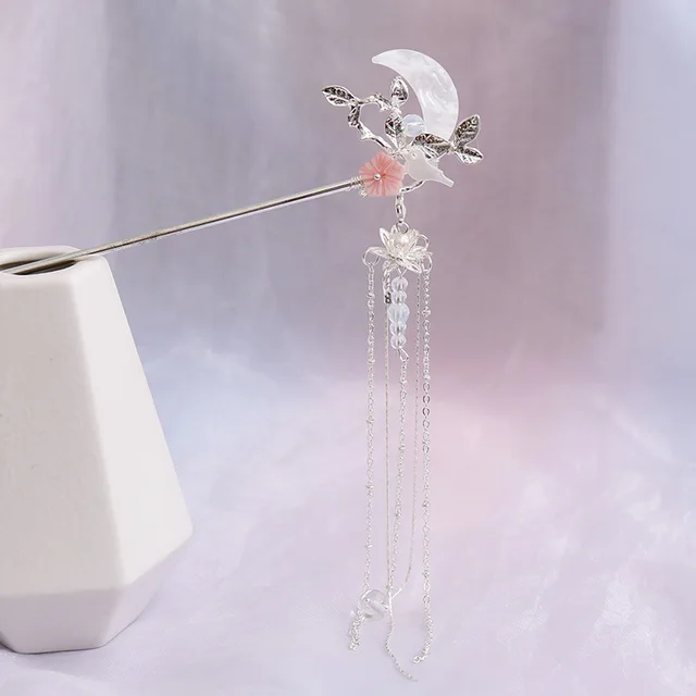Super Long Fringed Hair Accessories Step By Step Simple Hairpin Silver - Shop at LoveMi