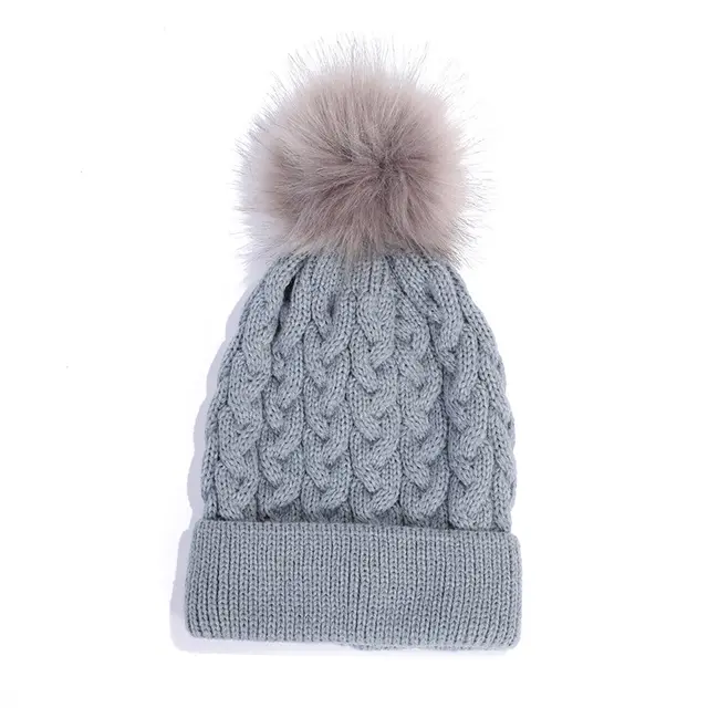 Korean Fashion Casual Monochrome Hair Ball Curling Hat Light Grey - Shop at LoveMi