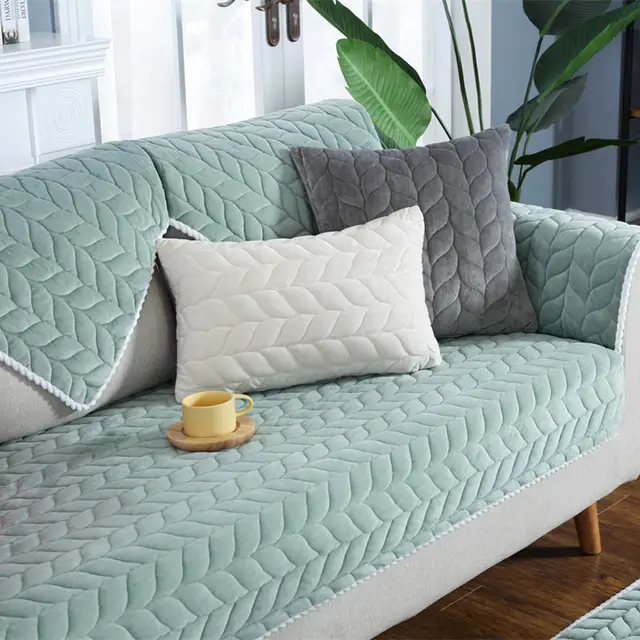 Thicken Plush Quilted Sofa Towel Universal Sectional Sofa Cover Anti slip Couch Covers For Sofa Warm Soft Bay Window Mat Green - Shop at LoveMi