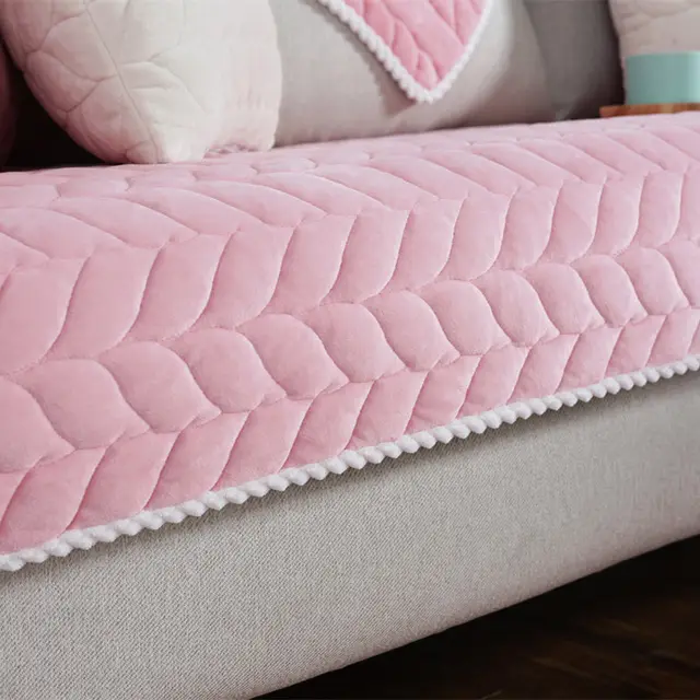 Thicken Plush Quilted Sofa Towel Universal Sectional Sofa Cover Anti slip Couch Covers For Sofa Warm Soft Bay Window Mat Pink - Shop at LoveMi