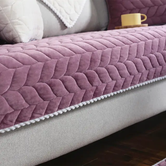 Thicken Plush Quilted Sofa Towel Universal Sectional Sofa Cover Anti slip Couch Covers For Sofa Warm Soft Bay Window Mat Purple - Shop at LoveMi