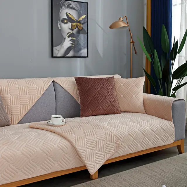 New Thick Solid Color Plush Sofa Cushion For Autumn And Winter Beige - Shop at LoveMi