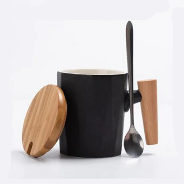 Simple Solid Color Mug With Wooden Handle Ceramic Mug - Shop at LoveMi