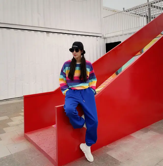 Color Striped Long Sleeved Round Neck Sweater Blue - Shop at LoveMi
