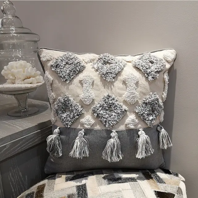 India Original Pillow Moroccan Modern Minimalist Nordic Style Handmade Tassel Waist Pillow Cushion Cover - Shop at LoveMi