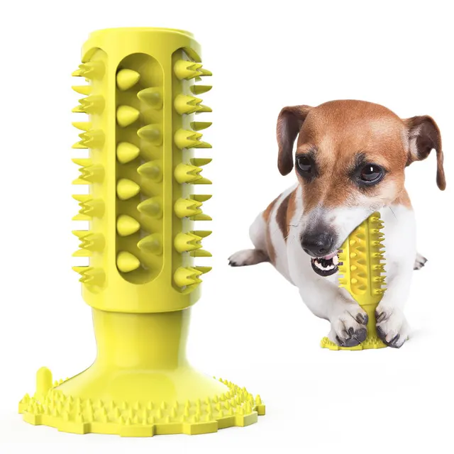 Teeth Cleaning Dog Toothbrush Sucker Molar Stick Dog Bite Toy Yellow - Shop at LoveMi